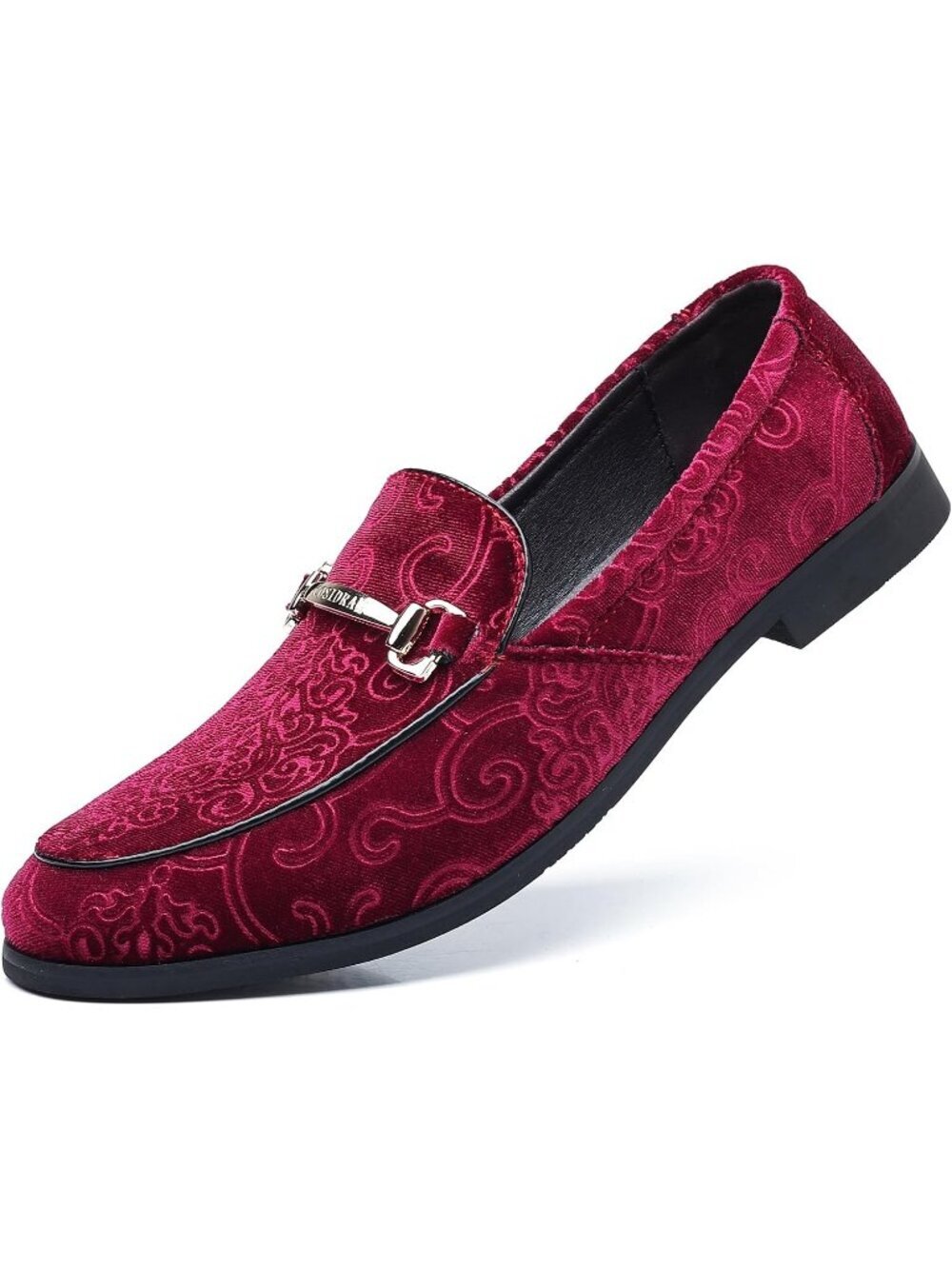 COSIDRAM Men's Wine Red Vintage Velvet Penny Loafers Gold Buckle Classic Shoes